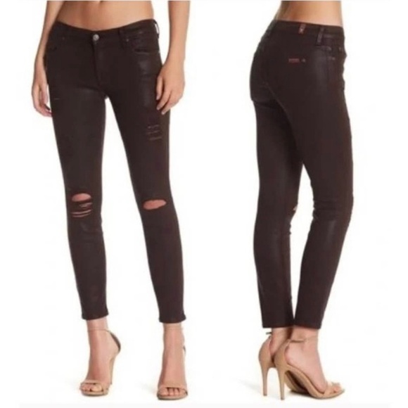 7 for All Mankind Coated Burgundy  Skinny Jeans Denim Size 24 - Picture 1 of 10